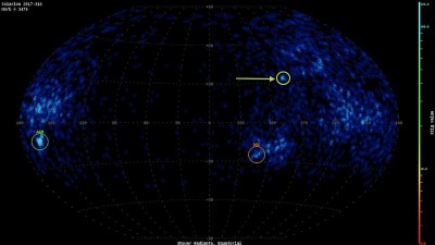 CMOR-Radarkarte vom 5.Febr.2017 (sol.long 316) mit Hervorhebung des Radianten