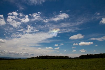 blau grün gelb roter Fleck