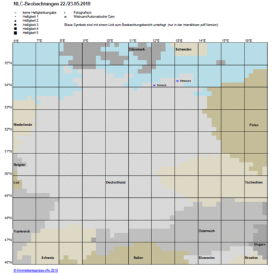 Abb. 1: NLC-Beobachtungen in der Nacht 22./23.05.2018