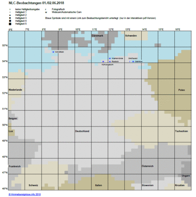 Abb. 1: NLC-Beobachtungen in der Nacht 01./02.06.2018