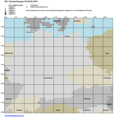 Abb. 1: NLC-Beobachtungen in der Nacht 05./06.06.2018