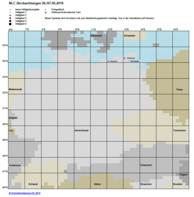 Abb. 1: NLC-Beobachtungen in der Nacht 06./07.06.2018