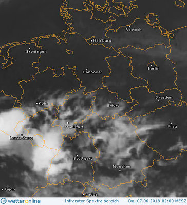 Abb. 2: Satellitenbild (Infrarot) vom 07.06.2018, 02.00 MESZ.<br />Quelle: http://www.wetteronline.de/