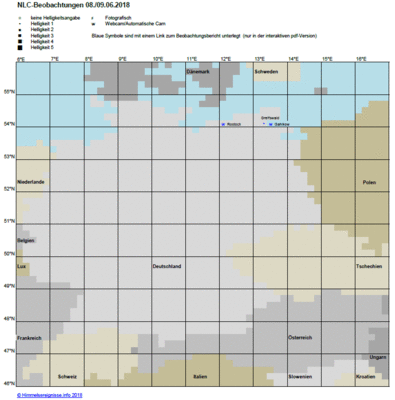Abb. 1: NLC-Beobachtungen in der Nacht 08./09.06.2018