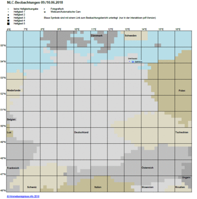 Abb. 1: NLC-Beobachtungen in der Nacht 09./10.06.2018