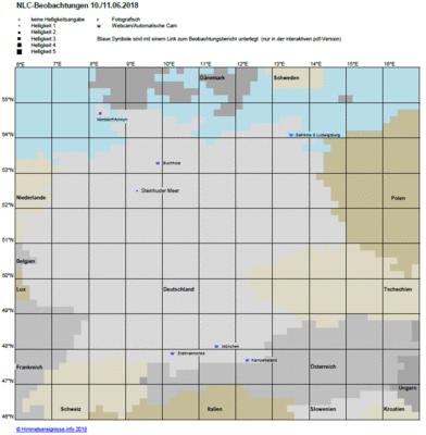Abb. 1: NLC-Beobachtungen in der Nacht 10./11.06.2018