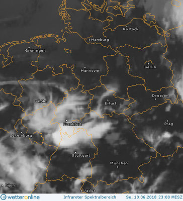 Abb. 2: Satellitenbild (Infrarot) vom 10.06.2018, 23.00 MESZ.<br />Quelle: http://www.wetteronline.de/