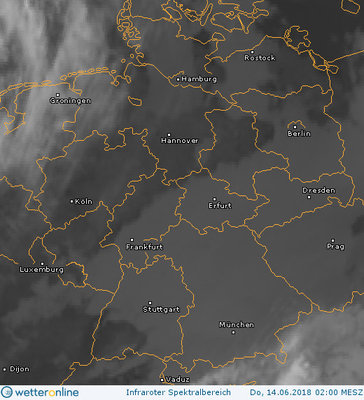 Abb. 3: Satellitenbild (Infrarot) vom 14.06.2018, 02.00 MESZ.<br />Quelle: http://www.wetteronline.de/