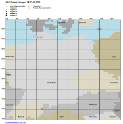 Abb. 1: NLC-Beobachtungen in der Nacht 14./15.06.2018