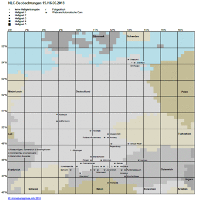 Abb. 1: NLC-Beobachtungen in der Nacht 15./16.06.2018