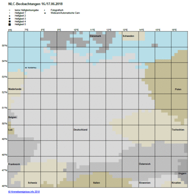 Abb. 1: NLC-Beobachtungen in der Nacht 16./17.06.2018