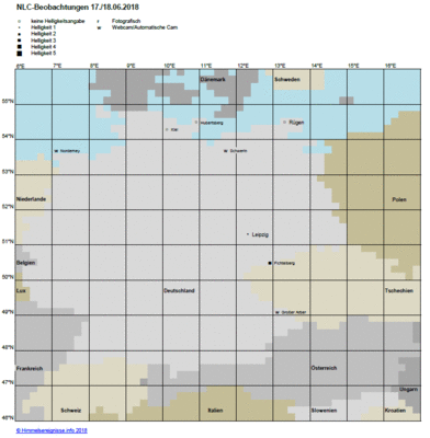 Abb. 1: NLC-Beobachtungen in der Nacht 17./18.06.2018