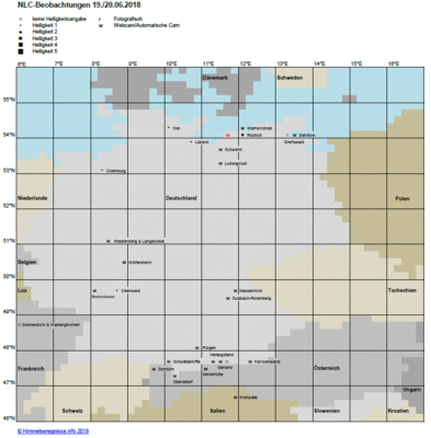 Abb. 1: NLC-Beobachtungen in der Nacht 19./20.06.2018