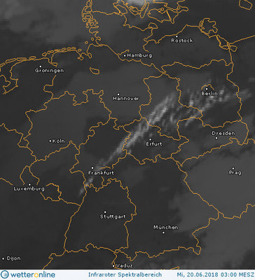 Abb. 2: Satellitenbild (Infrarot) vom 20.06.2018, 03.00 MESZ.<br />Quelle: http://www.wetteronline.de/