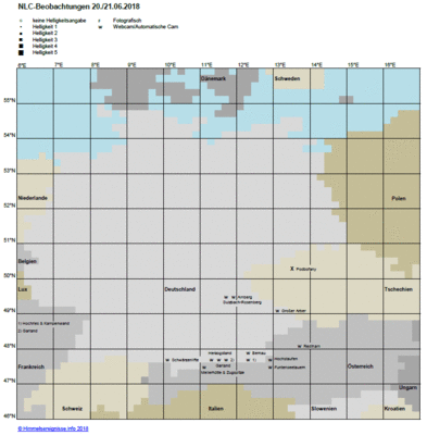 Abb. 1: NLC-Beobachtungen in der Nacht 20./21.06.2018