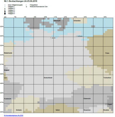 Abb. 1: NLC-Beobachtungen in der Nacht 24./25.06.2018