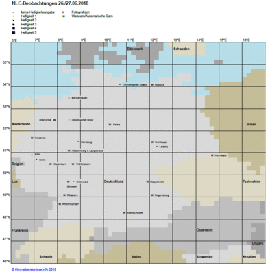 Abb. 1: NLC-Beobachtungen in der Nacht 26./27.06.2018