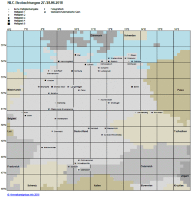 Abb. 1: NLC-Beobachtungen in der Nacht 27./28.06.2018
