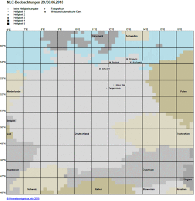Abb. 1: NLC-Beobachtungen in der Nacht 29./30.06.2018