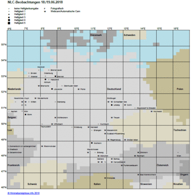 Abb. 1: NLC-Beobachtungen in der Nacht 18./19.06.2018