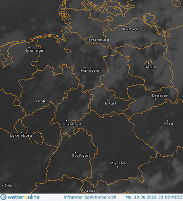 Abb. 2: Satellitenbild (Infrarot) vom 18.06.2018, 23.00 MESZ.<br />Quelle: http://www.wetteronline.de/