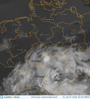 Abb. 3: Satellitenbild (Infrarot) vom 06.07.2018, 04.00 MESZ.<br />Quelle: http://www.wetteronline.de/