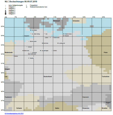 Abb. 1: NLC-Beobachtungen in der Nacht 08./09.07.2018