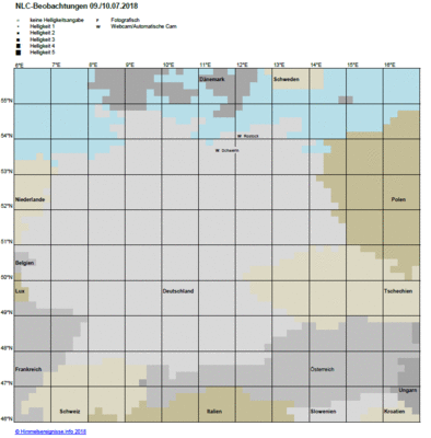Abb. 1: NLC-Beobachtungen in der Nacht 09./10.07.2018