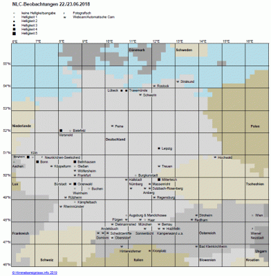 Abb. 1: NLC-Beobachtungen in der Nacht 22./23.06.2018