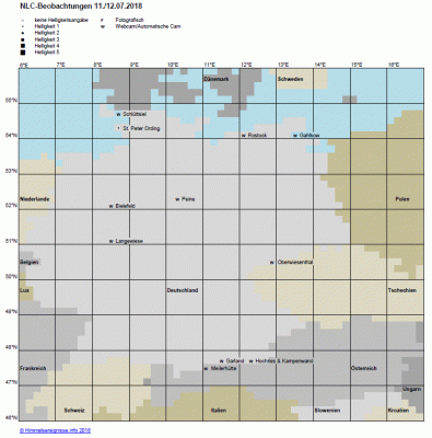 Abb. 1: NLC-Beobachtungen in der Nacht 11./12.07.2018