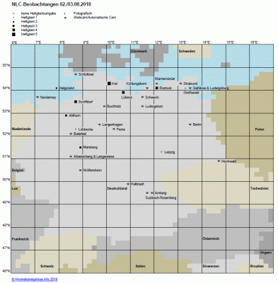 Abb. 1: NLC-Beobachtungen in der Nacht 02./03.08.2018