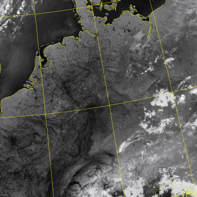 Abb. 2: Satellitenbild (Infrarot) von NPP vom 03.08.2018, 03.55 MESZ.<br />Image courtesy to Dundee Satellite Receiving Station, Dundee University, Scotland.