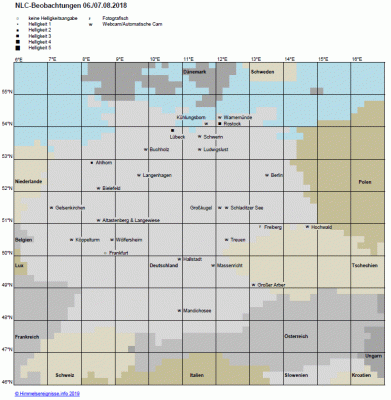 Abb. 2: NLC-Beobachtungen in der Nacht 06./07.08.2018