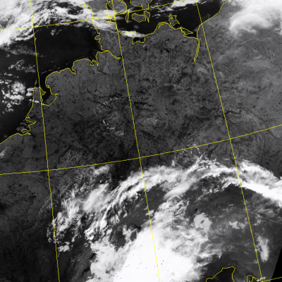 Abb. 2: Satellitenbild (Infrarot) von NPP vom 07.08.2018, 02.20 MESZ.<br />Image courtesy to Dundee Satellite Receiving Station, Dundee University, Scotland.