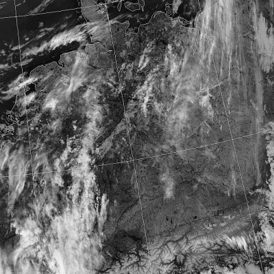 Abb. 2: Satellitenbild (Infrarot) von NOAA 20 vom 24.05.2019, 02.52 MESZ. <br />Image courtesy to Dundee Satellite Receiving Station, Dundee University, Scotland.