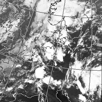 Abb. 2: Satellitenbild (Infrarot) von MetopB  vom 19./20.06.2019, 22.39 MESZ.<br />Image courtesy to Dundee Satellite Receiving Station, Dundee University, Scotland.