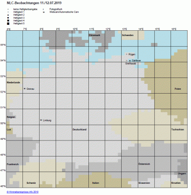Abb. 2: NLC-Beobachtungen in der Nacht 11./12.07.2019