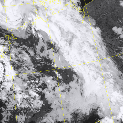 Abb. 1: Satellitenbild (Infrarot) von NOAA 20 vom 12.07.2019, 02.32 MESZ.<br />Image courtesy to Dundee Satellite Receiving Station, Dundee University, Scotland.