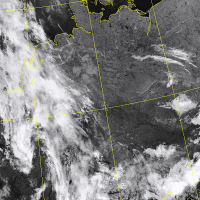 Abb. 2: Satellitenbild (Infrarot) von NPP vom 18.07.2019, 03.11 MESZ.<br />Image courtesy to Dundee Satellite Receiving Station, Dundee University, Scotland.