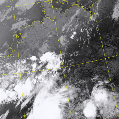 Abb. 2: Satellitenbild (Infrarot) von NOAA 20 vom 01.07.2019, 02.39 MESZ.<br />Image courtesy to Dundee Satellite Receiving Station, Dundee University, Scotland.