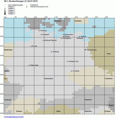 Abb. 1: NLC-Beobachtungen in der Nacht 21./22.07.2019