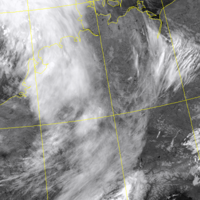 Abb. 2: Satellitenbild (Infrarot) von NPP vom 22.07.2019, 03.36 MESZ.<br />Image courtesy to Dundee Satellite Receiving Station, Dundee University, Scotland.