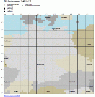Abb. 1: NLC-Beobachtungen in der Nacht 19./20.07.2019