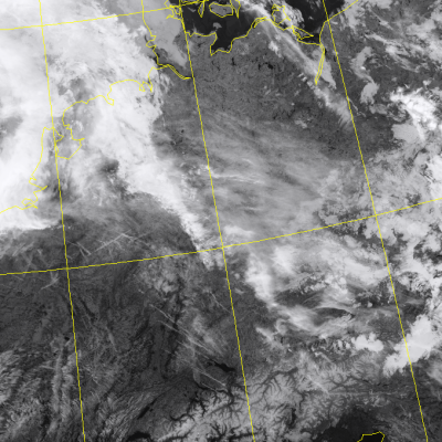 Abb. 2: Satellitenbild (Infrarot) von NOAA 20 vom 20.07.2019, 03.23 MESZ.<br />Image courtesy to Dundee Satellite Receiving Station, Dundee University, Scotland.