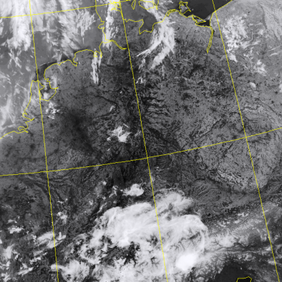 Abb. 2: Satellitenbild (Infrarot) von NPP vom 25.07.2019, 02.39 MESZ.<br />Image courtesy to Dundee Satellite Receiving Station, Dundee University, Scotland.