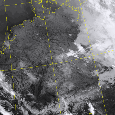 Abb. 2: Satellitenbild (Infrarot) von NOAA 20 vom 23.07.2019, 02.26 MESZ.<br />Image courtesy to Dundee Satellite Receiving Station, Dundee University, Scotland.