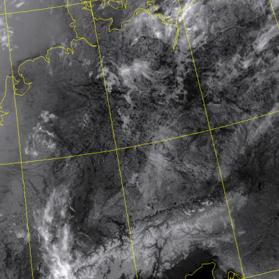 Abb. 2: Satellitenbild (Infrarot) von NOAA 20 vom 26.06.2019, 02.32 MESZ.<br />Image courtesy to Dundee Satellite Receiving Station, Dundee University, Scotland.