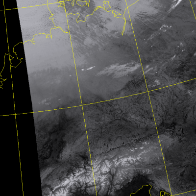 Abb. 2: Satellitenbild (Infrarot) von NOAA 20 vom 27.06.2019, 02.13 MESZ.<br />Image courtesy to Dundee Satellite Receiving Station, Dundee University, Scotland.