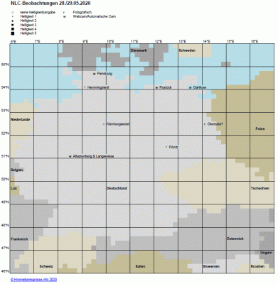 Abb. 1: NLC-Beobachtungen in der Nacht 28./29.05.2020