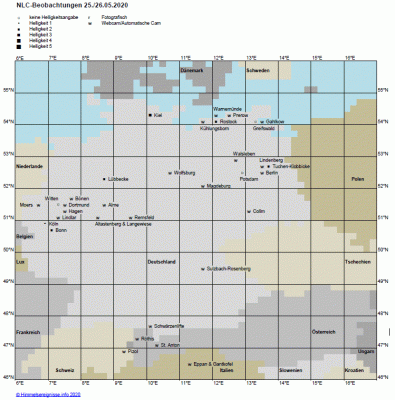 Abb. 1: NLC-Beobachtungen in der Nacht 25./26.05.2020